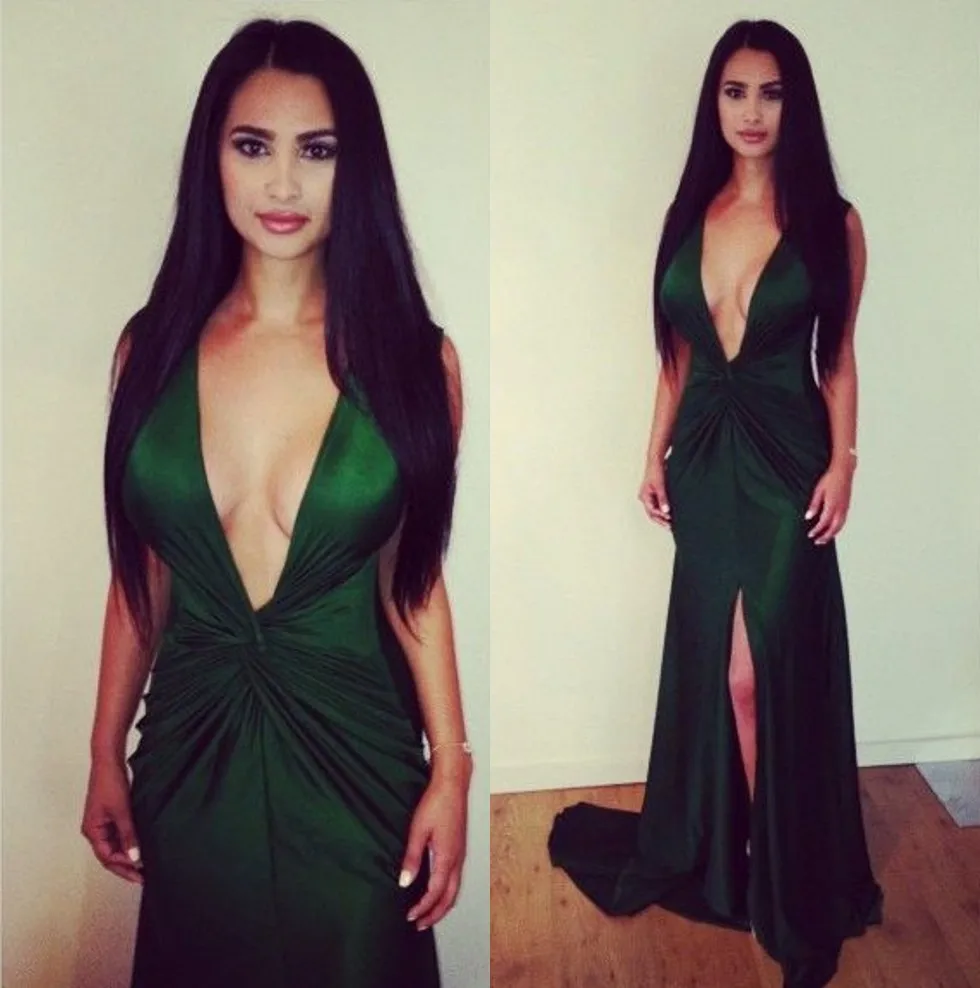 Женское атласное платье русалка без рукавов с глубоким V образным вырезом|Платья