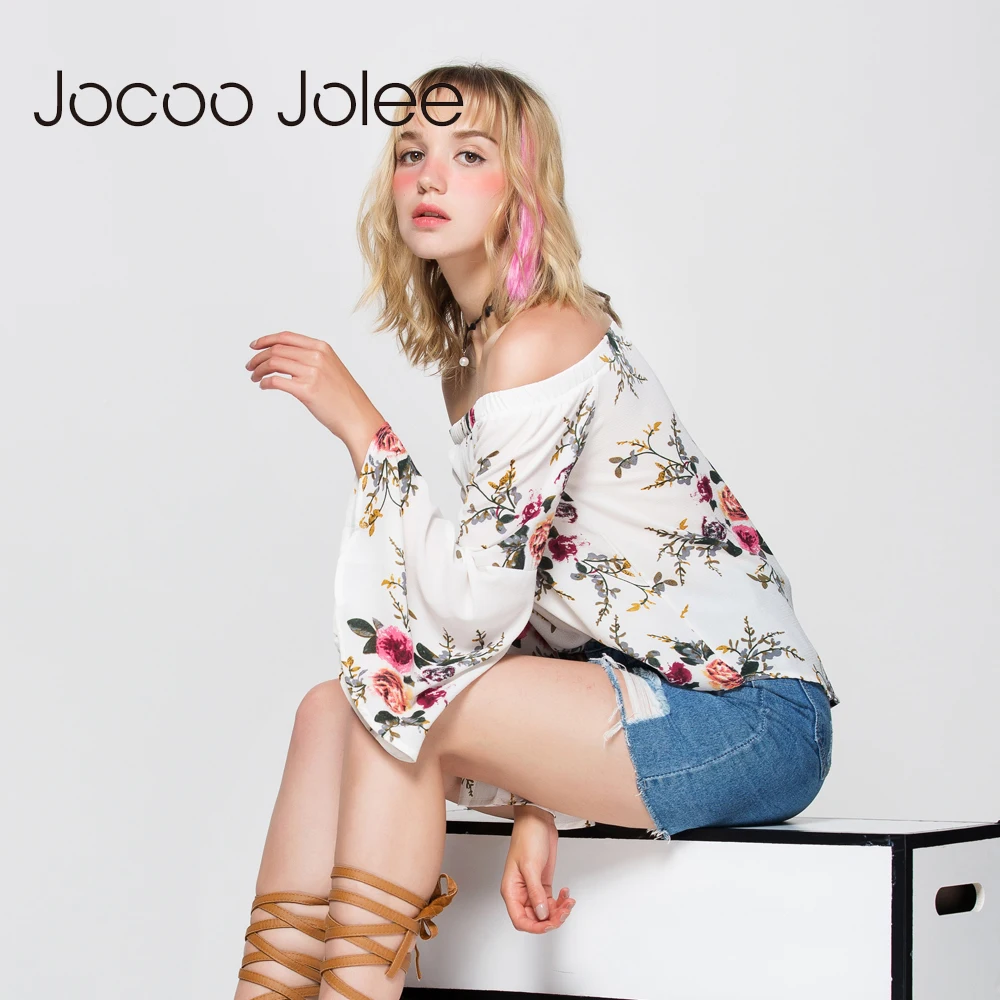 Женская блузка с открытыми плечами Jocoo Jolee пикантный Топ длинным рукавом бабочкой