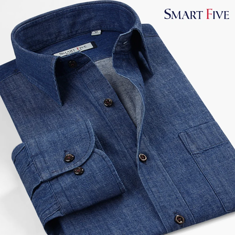 Бренд Smart Five, высокое качество, мужские рубашки, тонкая, умная, повседневная, бизнес, хлопок, с длинным рукавом, джинсовая рубашка для мужчин размера плюс, 5XL, 6XL