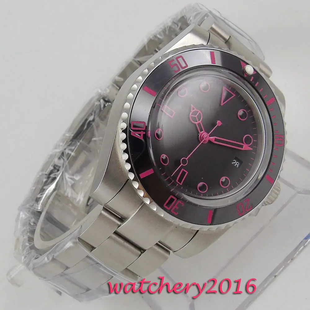 

40mm bliger Black Dial Rotating Ceramic Bezel Solid Steel Case Automatic Movement men's Watch