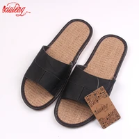 new 2020 famous brand casual men sandals summer leather linen slippers summer shoes flip flops fast shipping
