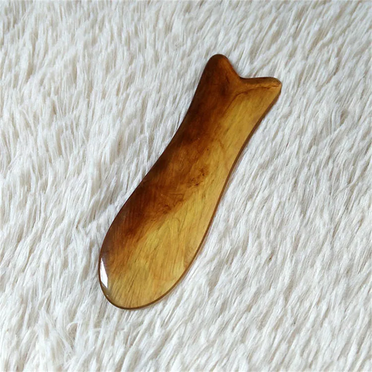 Brown Натуральная смола Guasha Gua Sha доска скребковые доски для массажа лица красота забота о здоровье способствует циркуляции крови в форме рыбы - Цвет: Brown