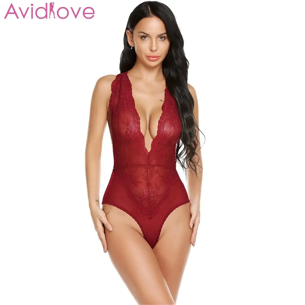 Red Avidlove, женское сексуальное белье, горячее, эротическое, кружевное, глубокий v-образный вырез, Тедди, сексуальное, эротическое нижнее белье, нижнее белье, большой размер, сексуальный костюм, боди - Цвет: Red