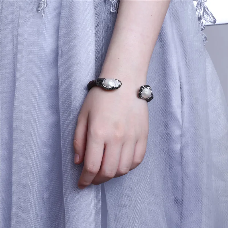 Мода жемчужный браслет из кожи с кристаллами и белым жемчугом keshi керамический