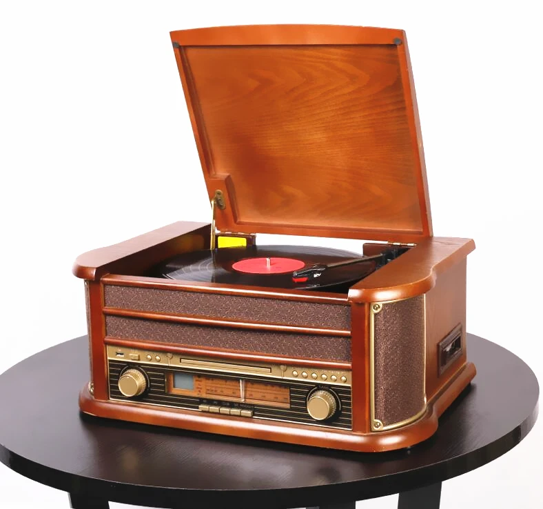 Виниловый граммофон HX Classic в ретро-стиле с функцией Bluetooth и радио 220 В | Электроника
