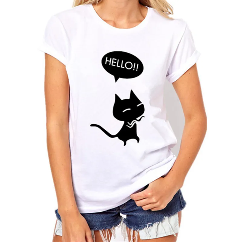 Blusas Femininas, женские летние блузки, короткий рукав, Q-Neck, блузка, рубашки с рисунком кота, повседневные женские Рубашки, Топы размера плюс - Цвет: Blouses 007