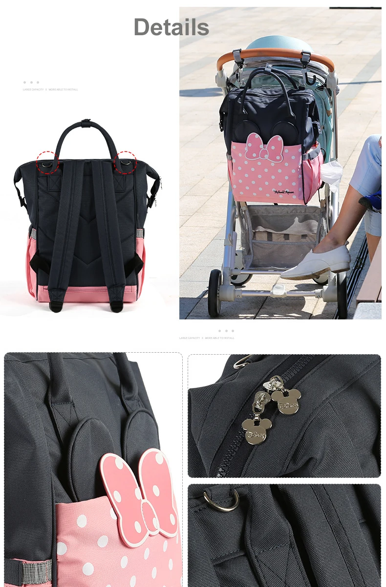 Disney USB сумка для подгузников, рюкзак для мам и мам/Сумка для подгузников для путешествий, рюкзак для ухода за ребенком, Сумка с USB подогревом, большая емкость, бутик