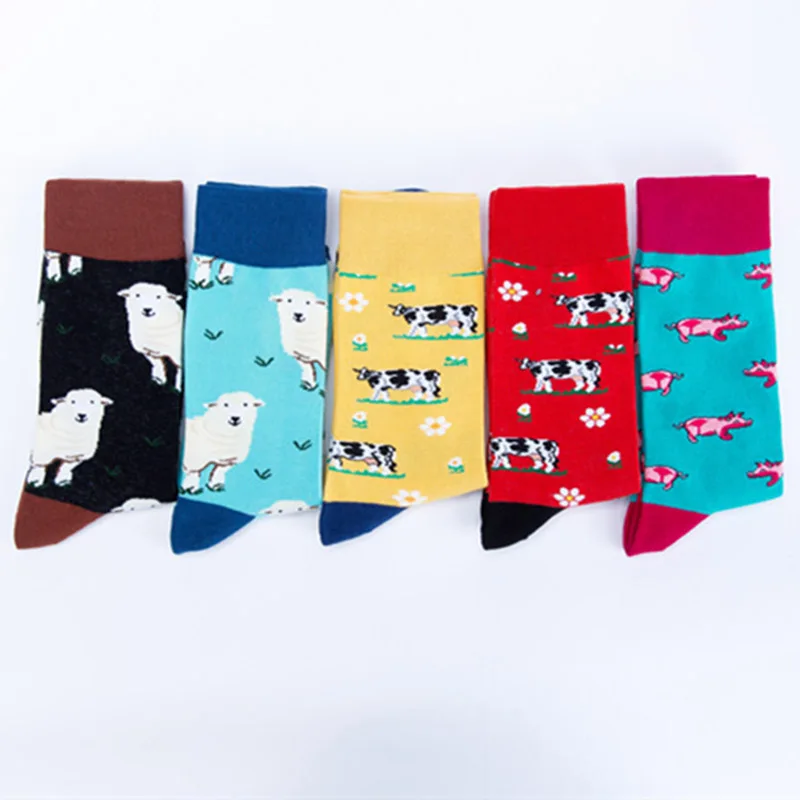 [WPLOIKJD]Cute Animal Wedding Funny Men Socks Cartoon Personality Skateboard Hip Hop Happy Creative Calcetines Hombre | Мужская одежда