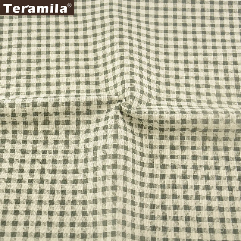 Светло зеленый проверяет 100% хлопок лен Ткань Материал ткань для сумки Подушка