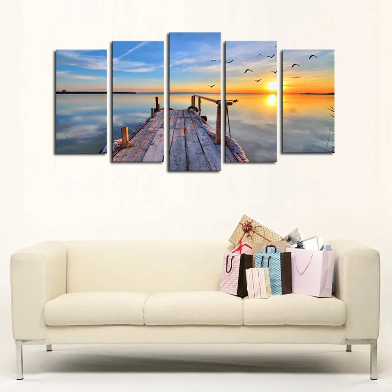 5 шт. морской мост Современный домашний декор холст печатных Картина Закат Уолл