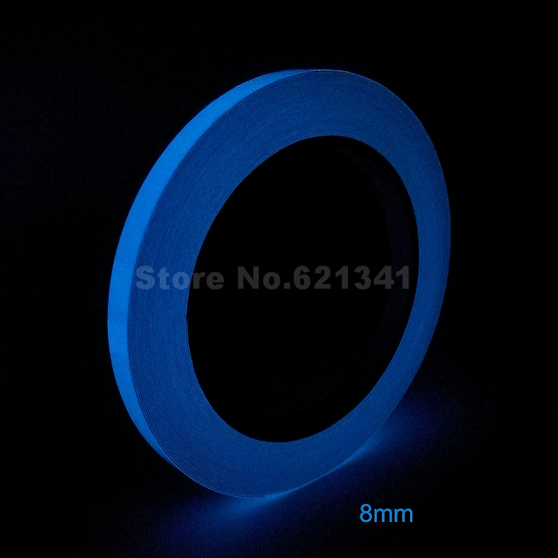 Широкая 8 мм синяя светящаяся в темноте лента наклейка для стены