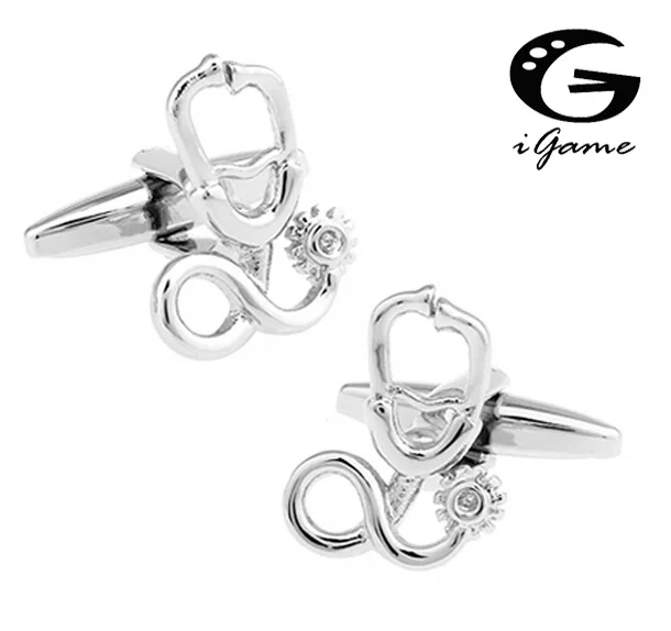silver color IGame запонки стетоскоп серебро Цвет Медь доктор дизайн лучший подарок для Для мужчин; - Окраска металла: silver color