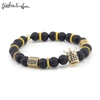 luxury crown bracelet micro pave black cz hexahedron charms natural stone beads men bracelet bangles for men jewelry pulseira