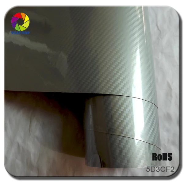 

TSAUTOP 1.52x20m Air Free Bubbles High Gloss 5d Carbon Fiber Vinyl Car Sticker Silver (3D primer)