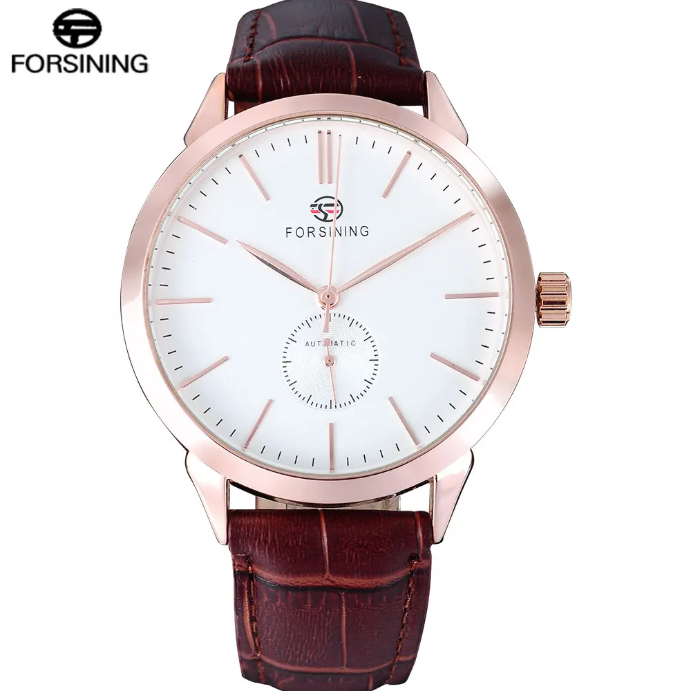 FORSINING/2017 простые Брендовые мужские часы модные автоматические коричневые с