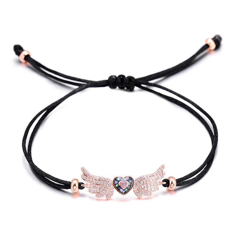 rose gold Pipitree великолепный микро кубический цирконий натуральный Корпус Сердце крылья Ангела Браслет красная цепочка браслеты с подвесками для женщин ювелирные изделия - Окраска металла: rose gold