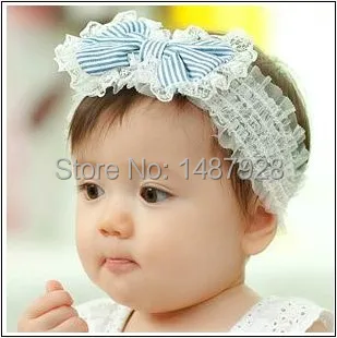 

Hot child stripe bow lace Headwear Kids pictures princess tiara hair accessories wholesale A157
