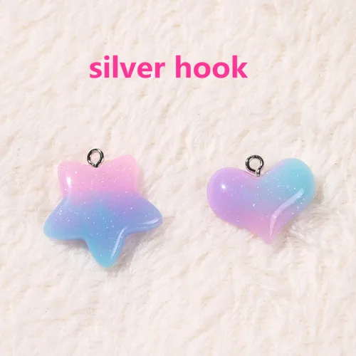 silver hook 30 шт./лот подвески в форме сердца и звезды из смолы с плоской обратной стороной идеально подходят для подвесок, сережек и брелков - Окраска металла: silver hook