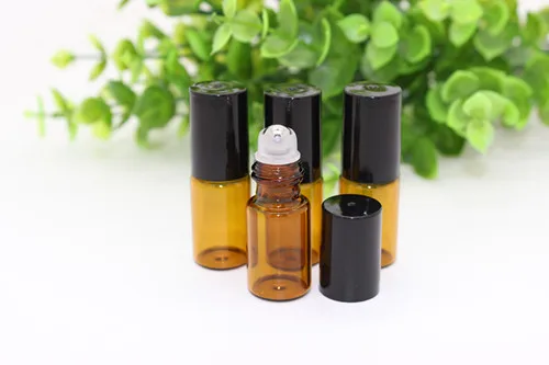 

50 X 3ml amber tubular roll-on refillable perfume bottle, mini glass vials with metal roller ball and screw cap