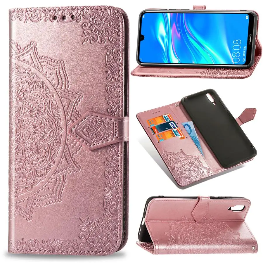 rose gold Для huawei Y7 Pro чехол Y7Pro кожаный флип-чехол, Роскошный футляр Capa Обложка для книги слот для карт huawei Enjoy 9 Enjoy9 - Цвет: rose gold