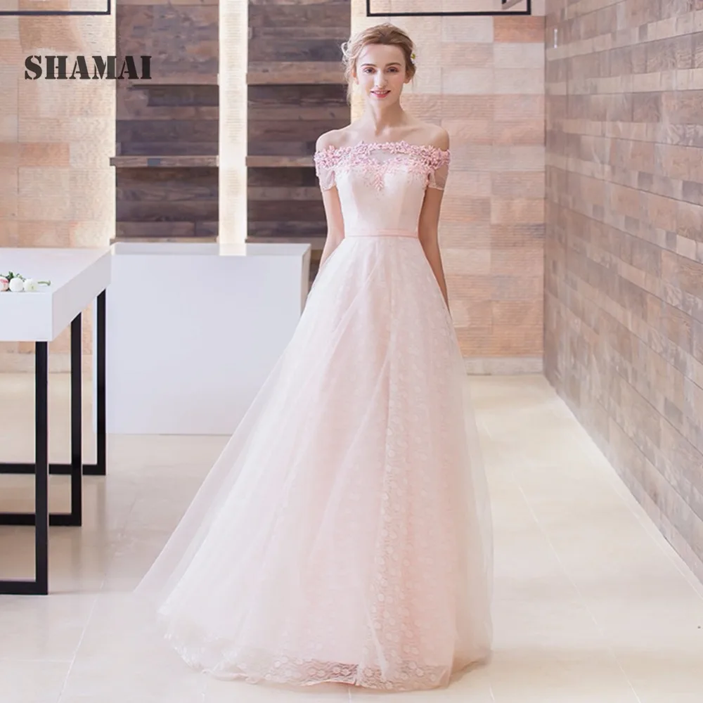 Вечерние платья SHAMAI 2018 с открытыми плечами Длинные вечерние кружевной