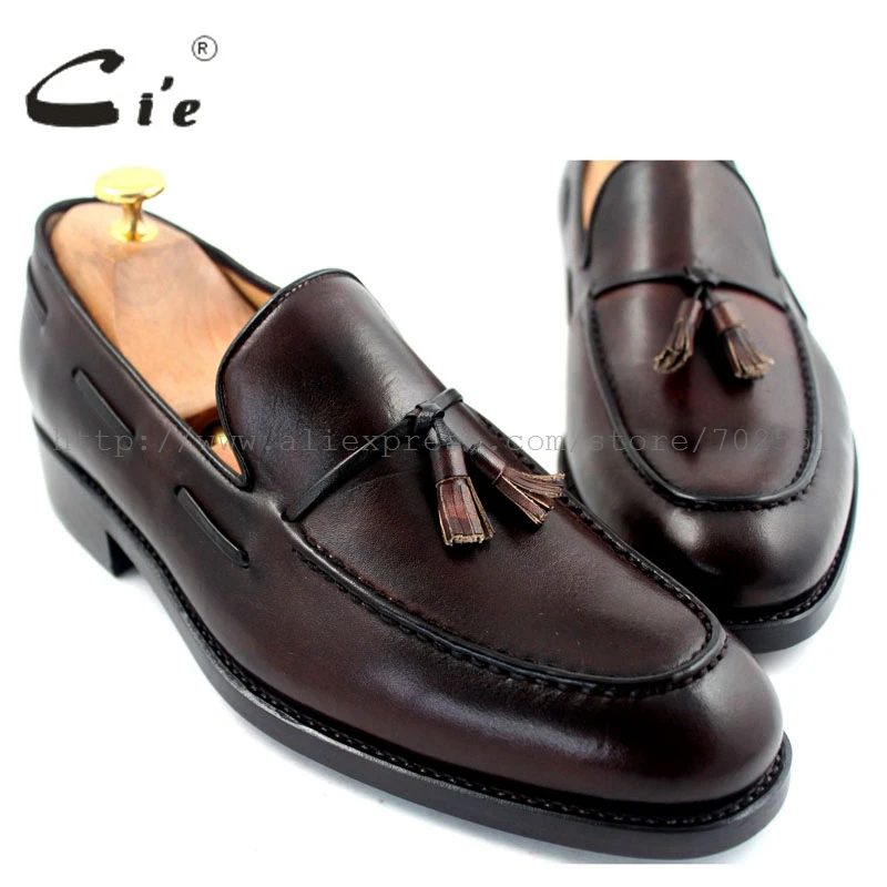 Мужские лоферы ручной работы cie дышащие кофейные с круглым носком и кисточками