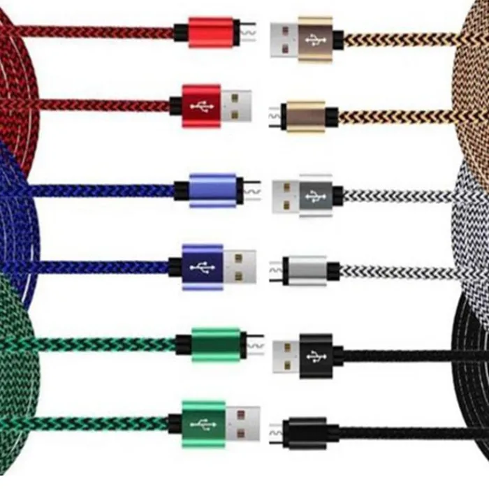 200 шт. 1 м металлический сплав ткань нейлон плетеный кабель Micro USB свинцовое