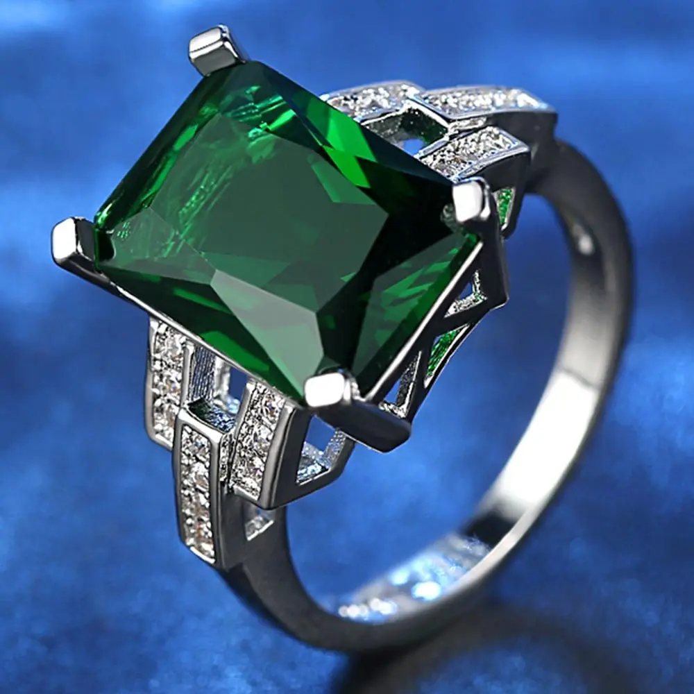 Модные Зеленые обручальные кольца с большим цирконием для женщин вечерние
