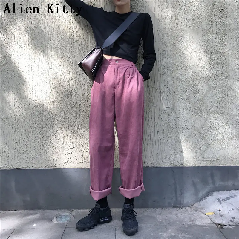 Брюки Alien Kitty женские прямые однотонные эластичные повседневные Простые удобные