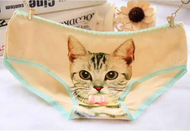 Free Shipping 2019 new cat 3D pattern triangulation small ladies underwear full cotton feline Size M L #7340 | Женская одежда