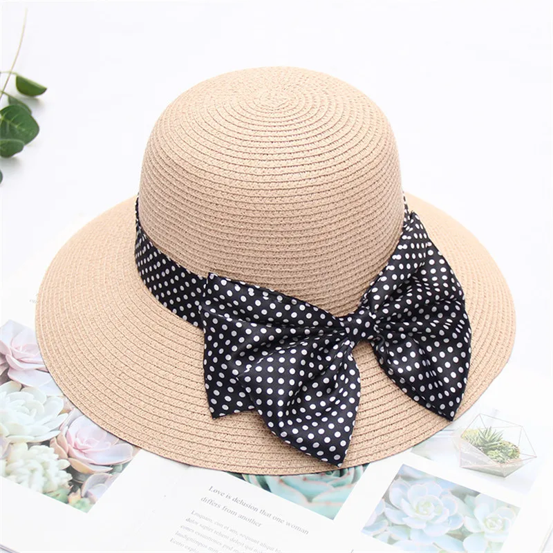 Летняя женская шляпа от солнца маленькие свежие идеи соломенная с бантом
