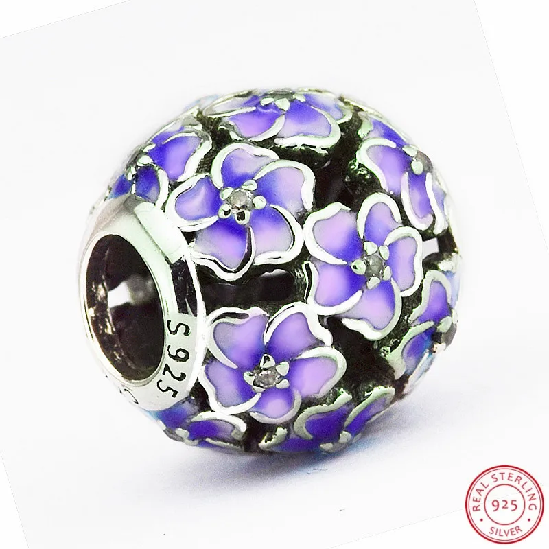 CKK Магнолия цветет бусины проложить Фиолетовый Эмаль прозрачный CZ DIY Fit PANDORA Подвески Серебро 925 для женщин ювелирных изделий CK010C