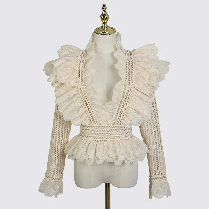 2019 весна взлетно посадочной полосы Для женщин кружева элегантные блузки с