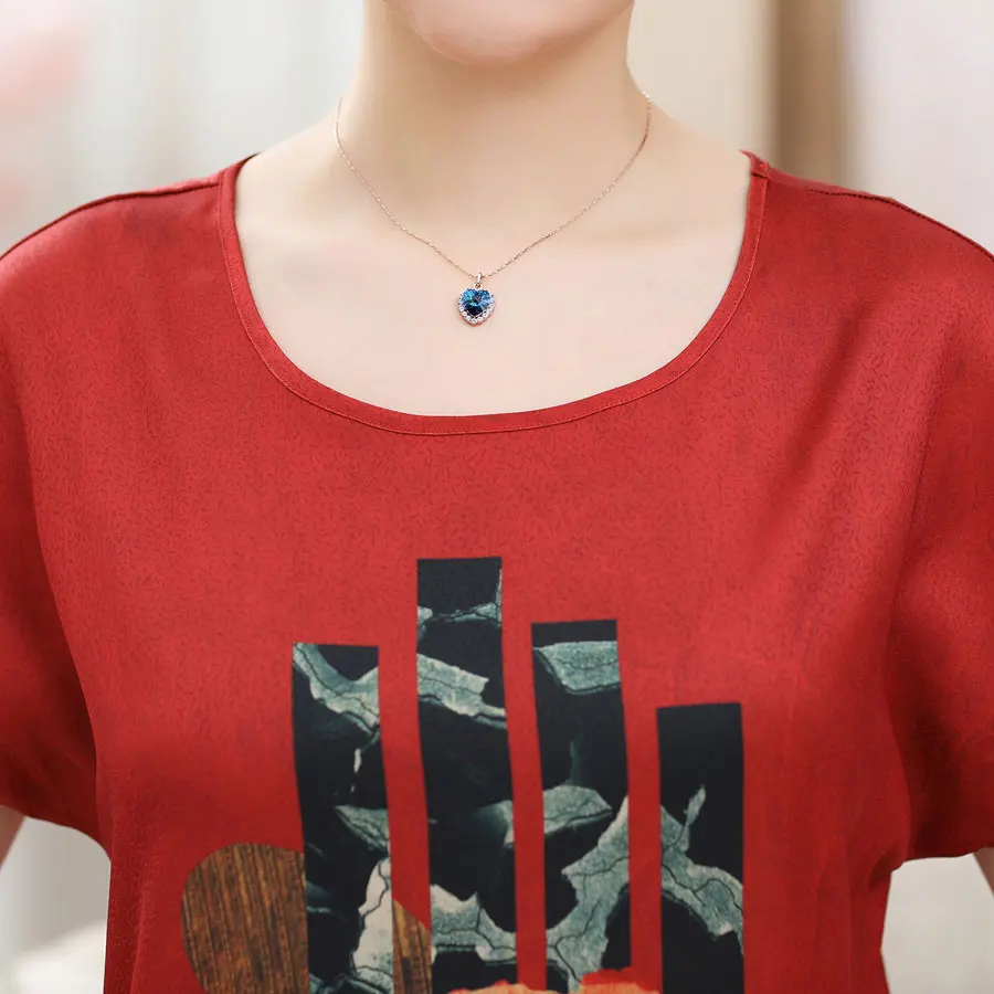 Женские топы из чистого шелка блузки с коротким рукавом летучая мышь и принтом