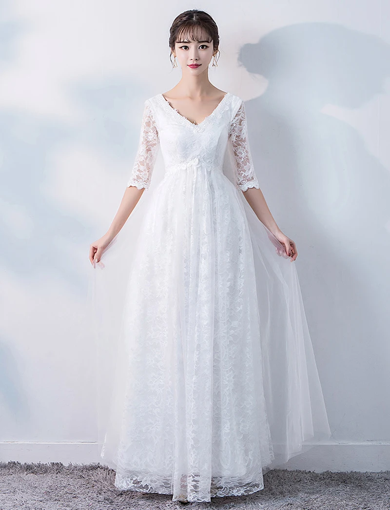 Кружевные вечерние платья с короткими рукавами и v-образным вырезом ручной