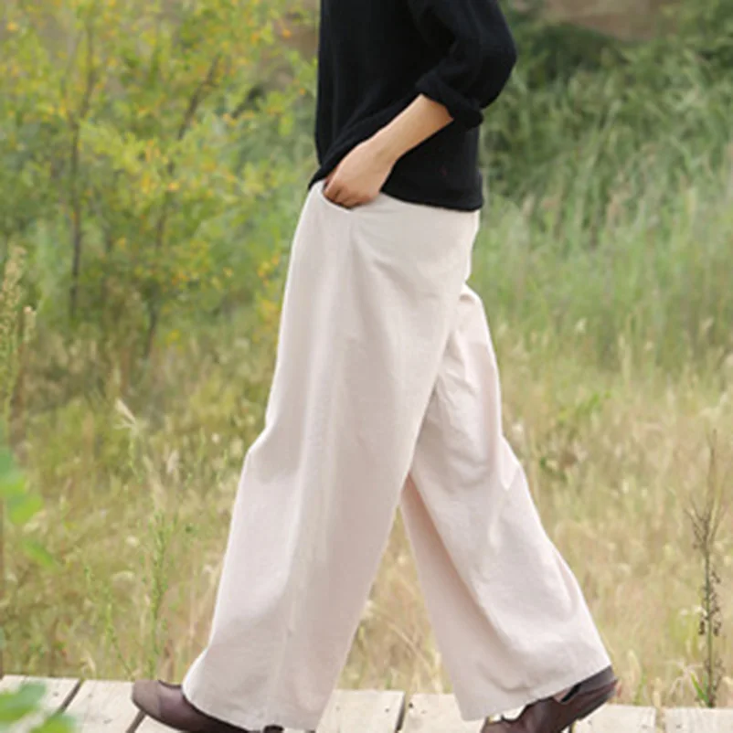 Linen Runback белые льняные широкие штаны для женщин, хлопковые свободные брюки с эластичной резинкой на талии, повседневные Летние штаны, широкие брюки, Pantalon Mujer - Цвет: Linen