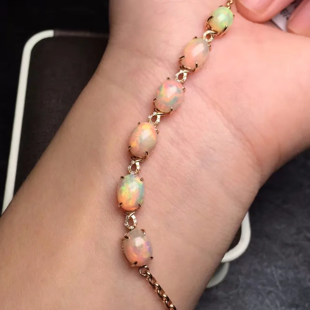 Fine Jewelry Real 18K Rose Gold AU750 G18K 100% Natural AU Opal Gemstones Love Jewellery Bracelets for women Bracelet | Украшения и