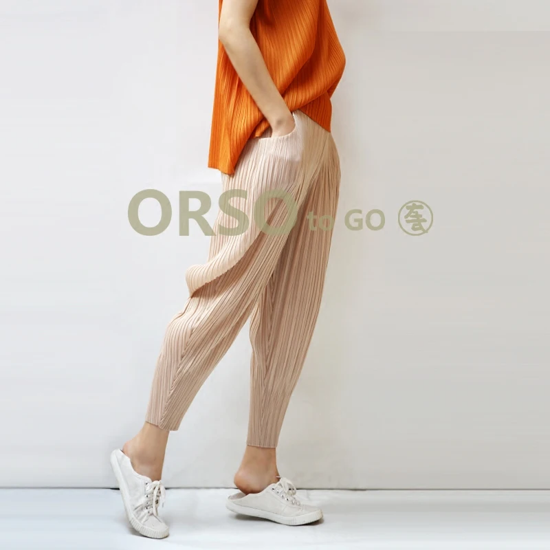 Changpleat 2018 Spring Women harem pants Miyak Pleated Original design elastic waist Solid color loose Female Pants Fashion Tide