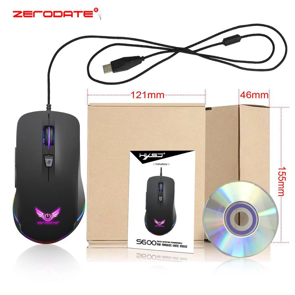 ZERODATE S600 USB Проводная игровая мышь 4800 dpi 6 клавиш оптический макро Программируемый RGB компьютерная мышь профессиональная мышь для настольного компьютера