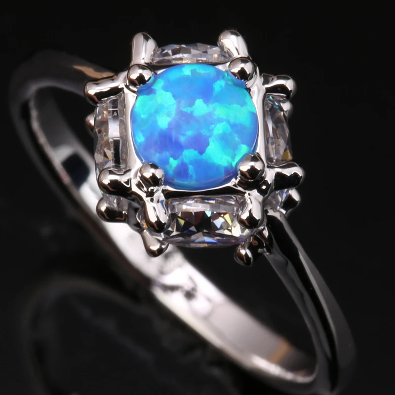 2016 популярный круг Синий Белый огненный опал посеребренные женские ювелирные