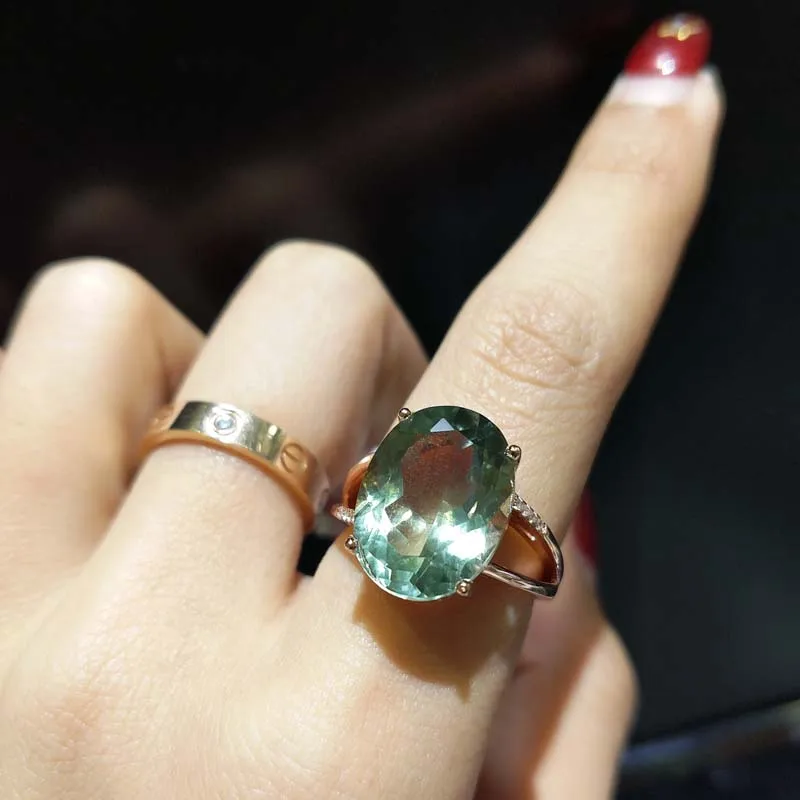 FLZB, большое натуральное 13.5ct кольцо с зеленым аметистом, овальной огранкой 12*16 Драгоценное кольцо в 925 пробы драгоценности из серебра и камней для девочек
