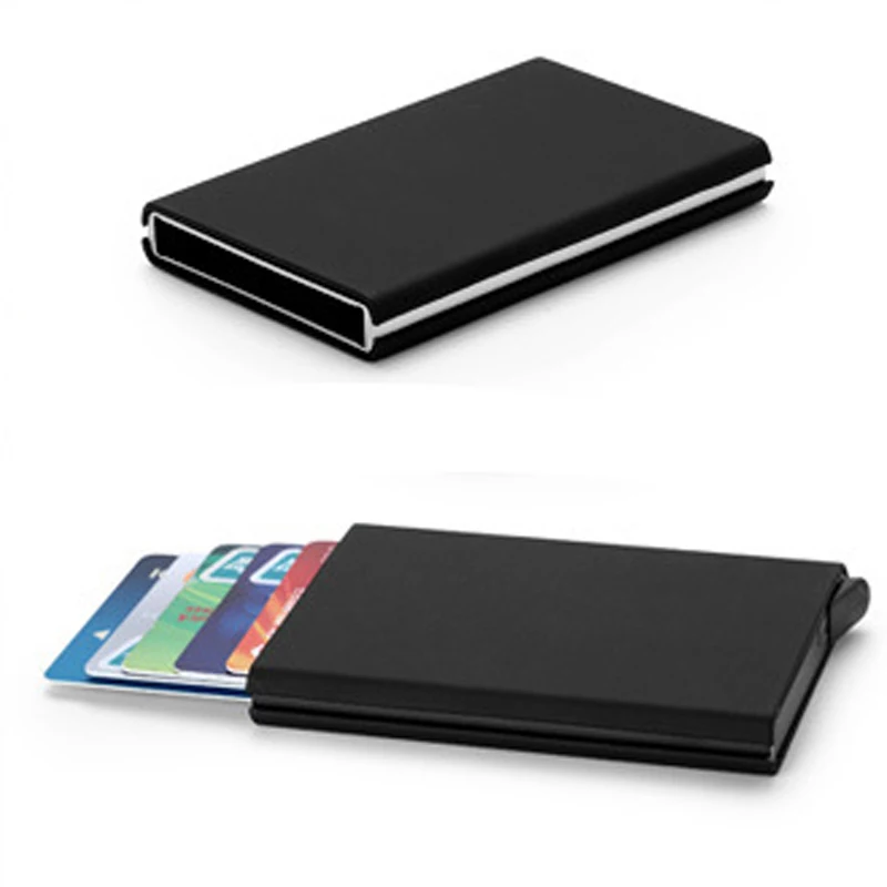 

Maideduod 2018 Unisex Antitheft metal card holder rfid aluminium credit card holder with rfid blocking pu leather mini wallet