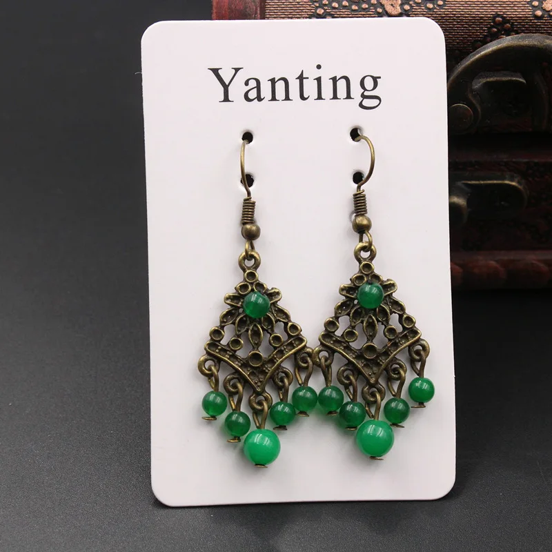 Yanting Новое поступление серьги модные украшения Бронзовый Зеленый Халцедон полые