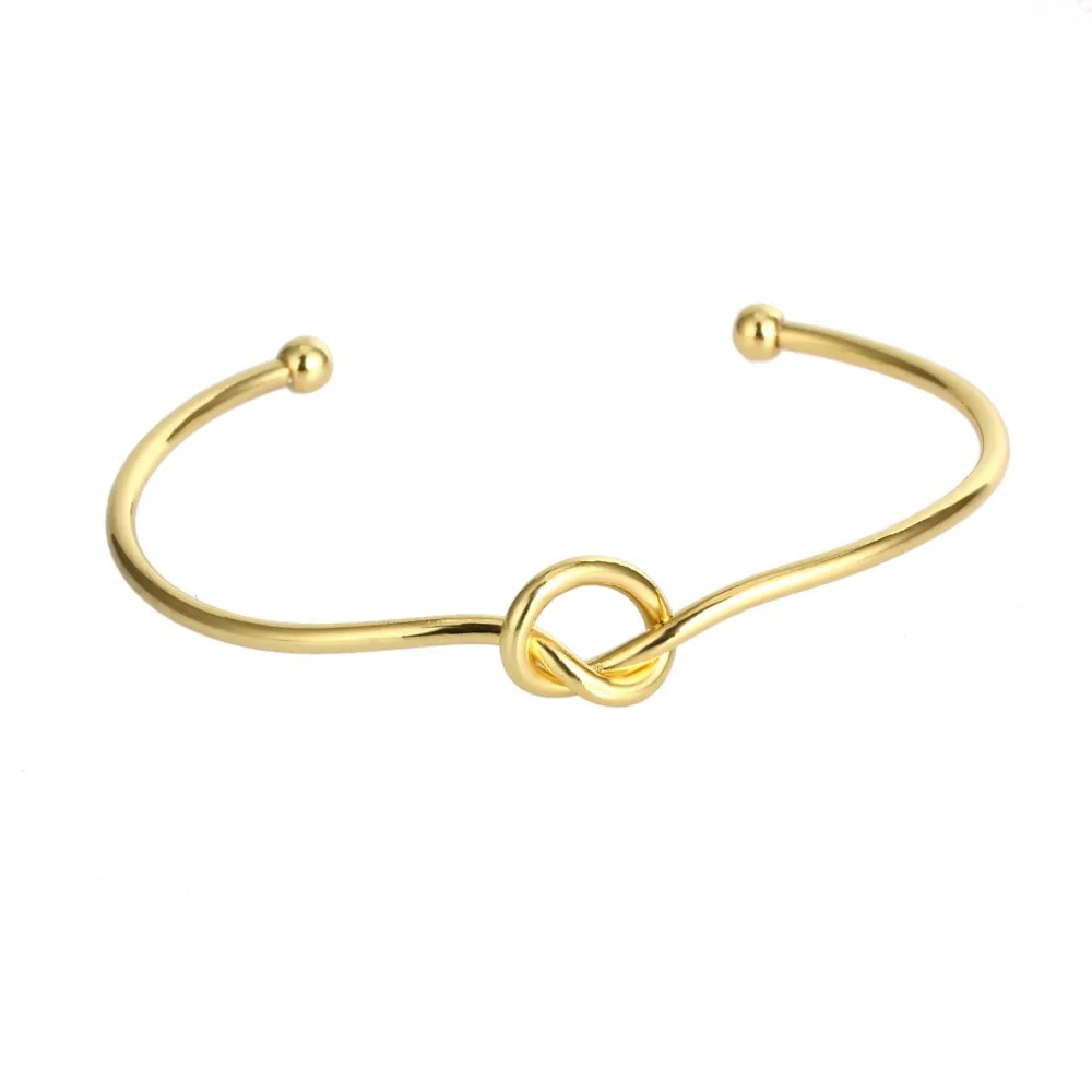 Новый Настоящее позолоченные Open Браслеты Женские Мужские Узел браслет Золотой