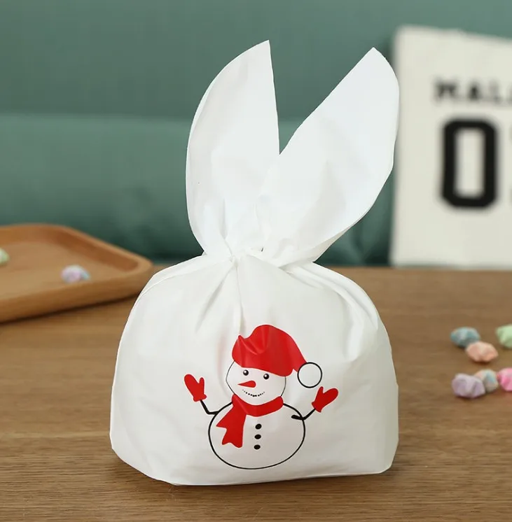 50 шт. Милый Белый Снеговик Кролик уши Bento мешок подарок Печенье Десерт пищевая