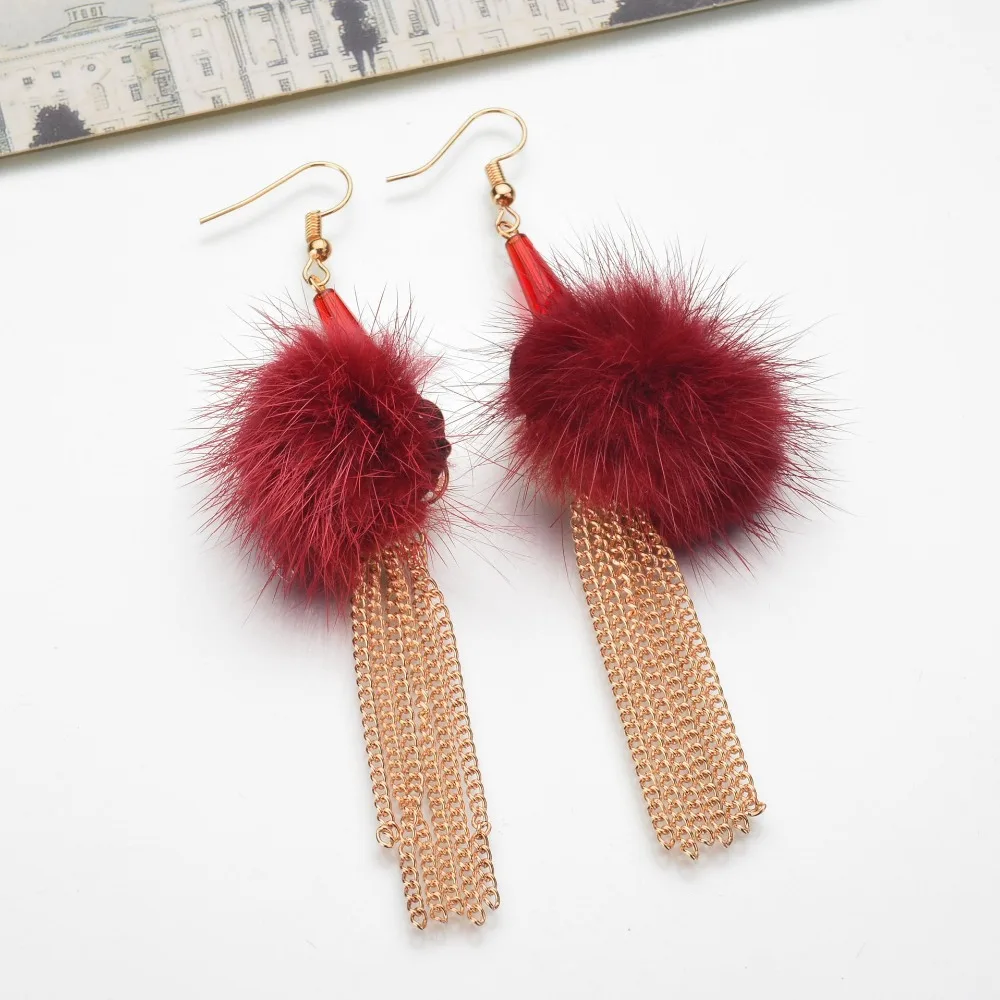 SexeMara Fashion Earrings Metal Mink Fur Ball Gold Earring Flower for Women Tassel Drop | Украшения и аксессуары