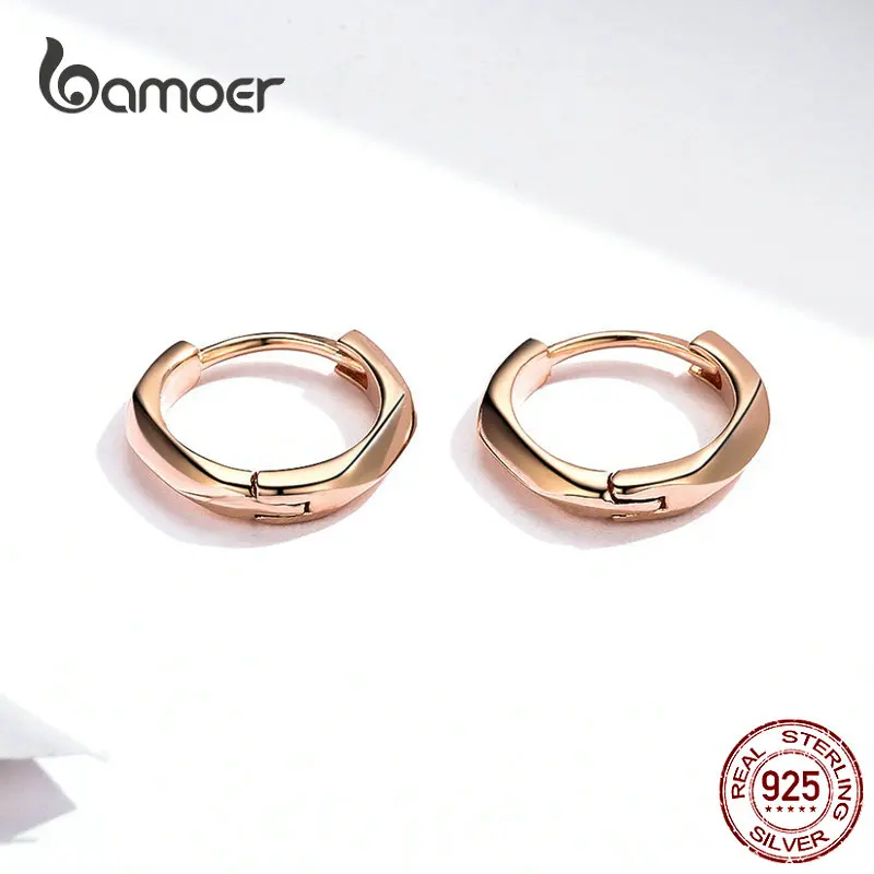 BAMOER крошечные серьги-кольца для женщин, розовое золото, 925 пробы, серебро, геометрические простые серьги-обручи, минималистичные ювелирные изделия BSE119