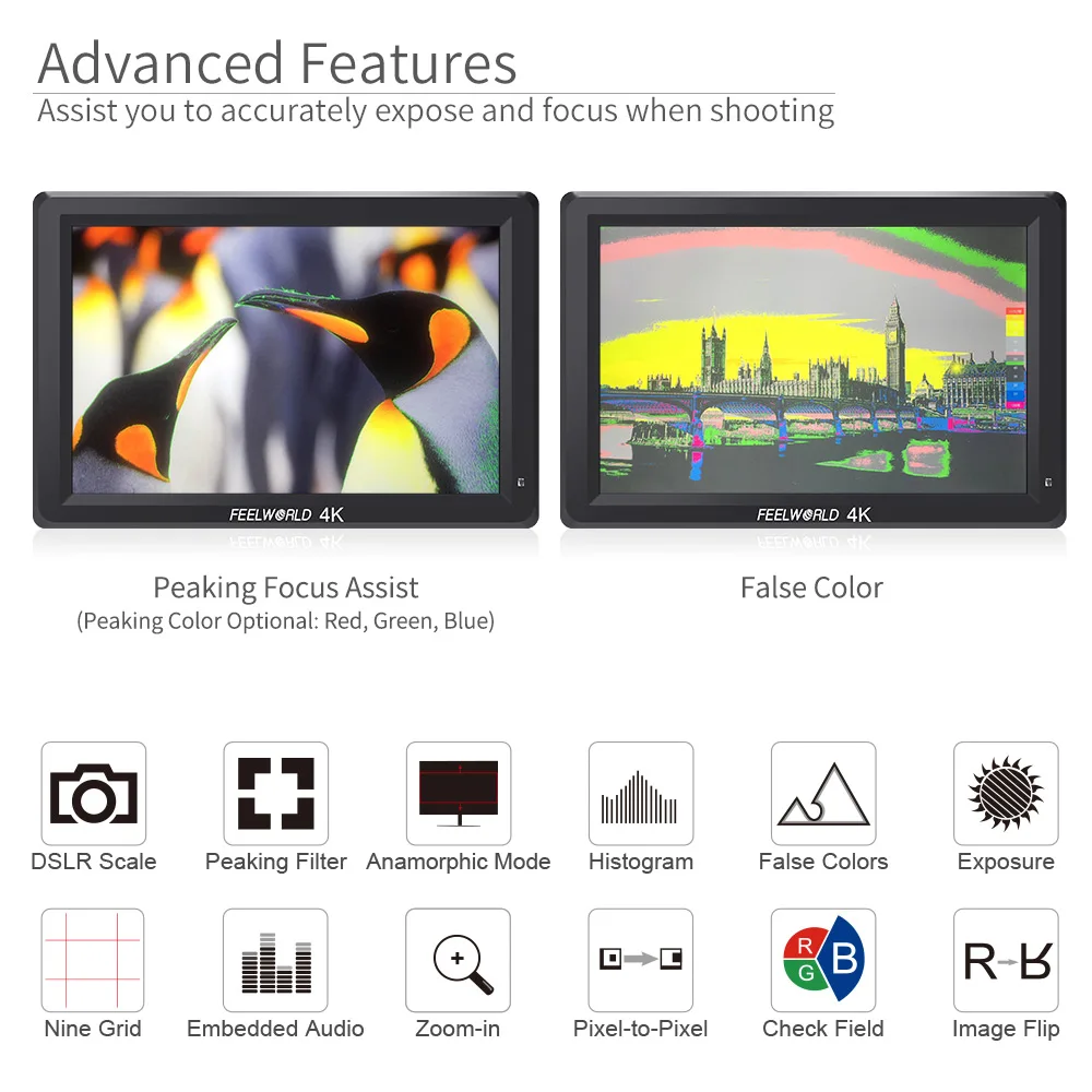 7-дюймовый IPS-монитор Feelworld 1920x1200 4K HDMI полевой монитор с пиковым фокусом Histogram
