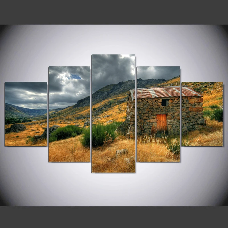 HD печатные картины холст 5 шт wall art Framework сельской местности хижине пейзаж Home decor
