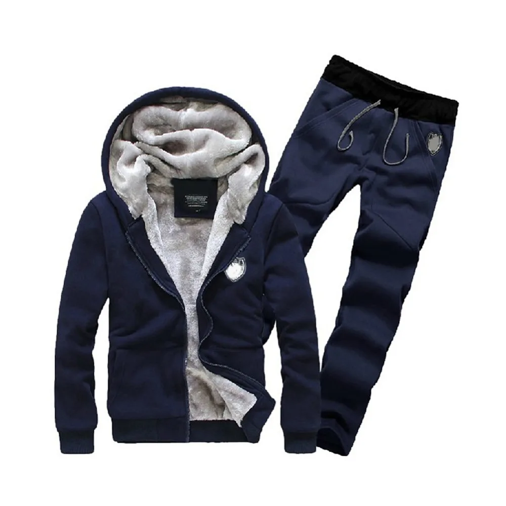 

New Men Baseball Suit Fashion High Quality Thickened Velvet Hoodie Coat + Sweatpants Trousers H8